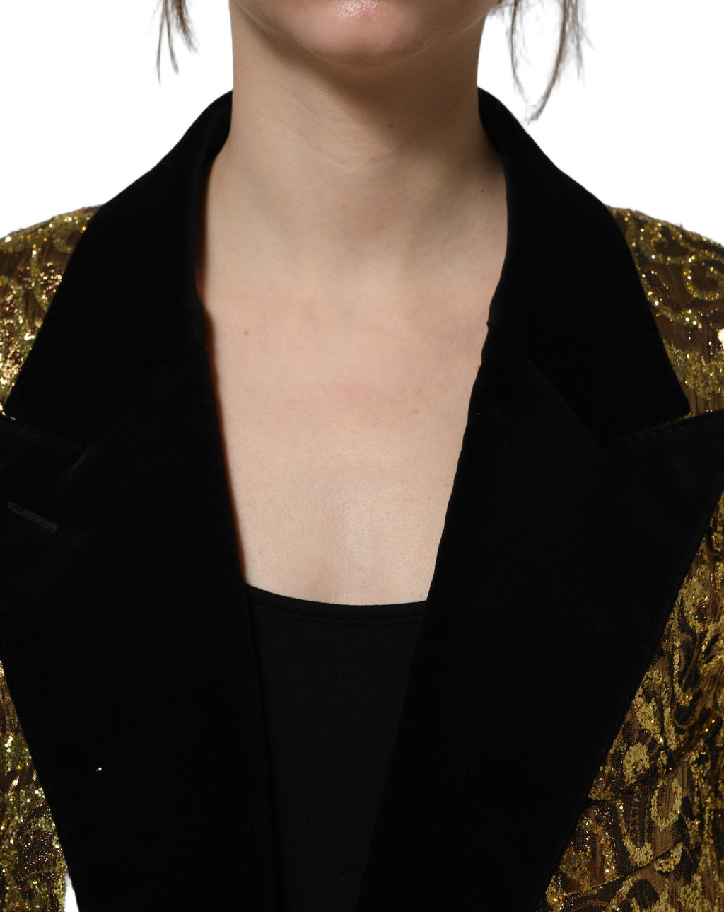 Gold Floral Jacquard Wool Trench Coat Jacket