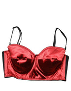 Red Polyester Satin Bustier Cropped Tank Top