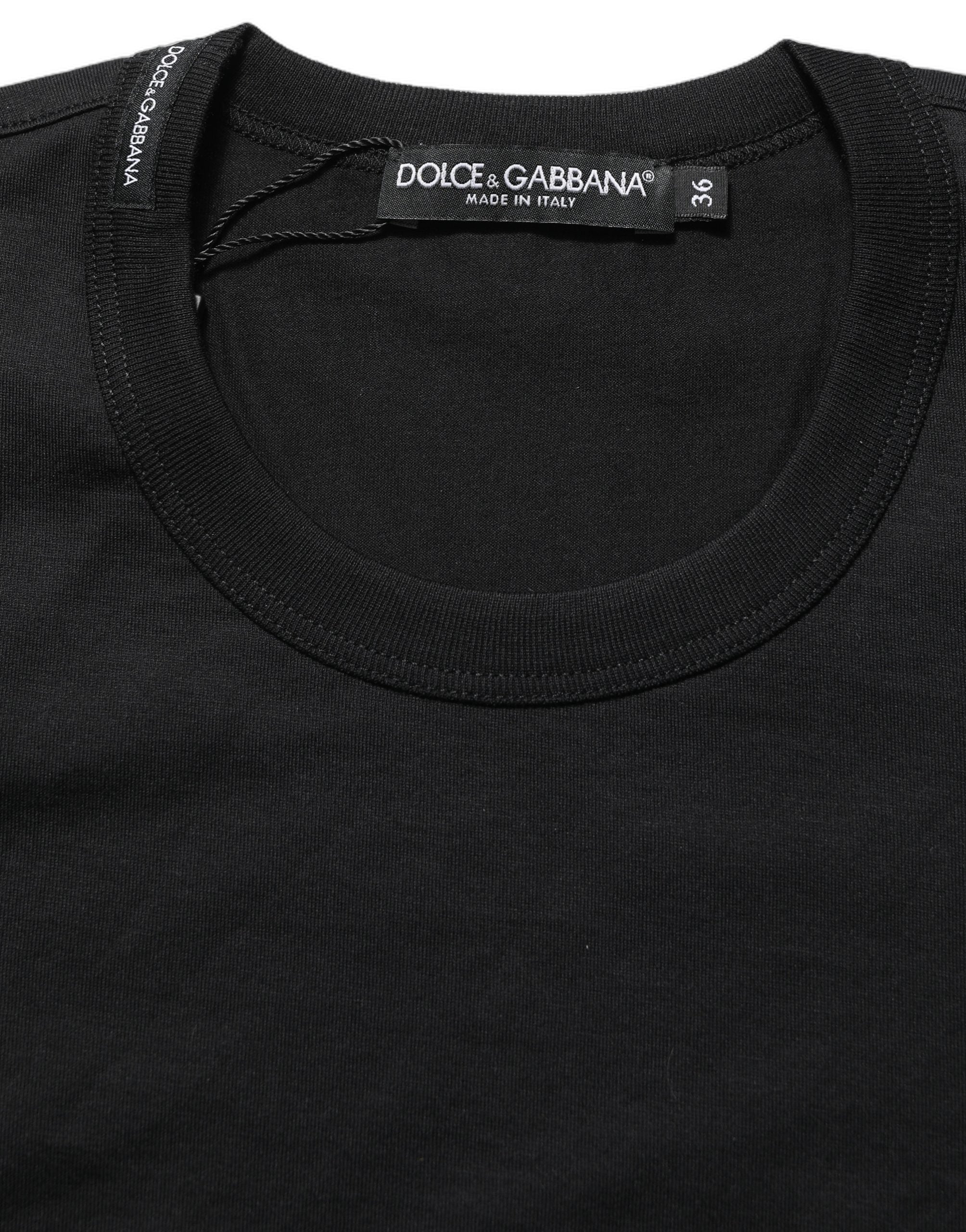 Black Cotton Short Sleeves Crew Neck T-shirt