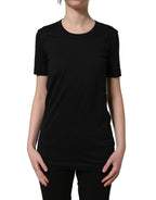Black Cotton Short Sleeves Crew Neck T-shirt