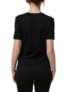 Black Cotton Short Sleeves Crew Neck T-shirt