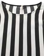 Black White Stripes Round Neck Blouse Top