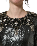 Metallic Gray Sequin Embellished Blouse Top
