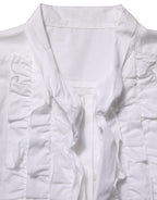 White Ruffled Bib Long Sleeves Blouse Top