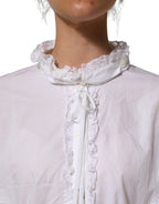 White Ruffled Lace Embellished Blouse Top
