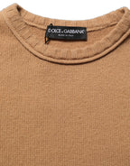 Brown Wool Short Sleeves Cropped Blouse Top