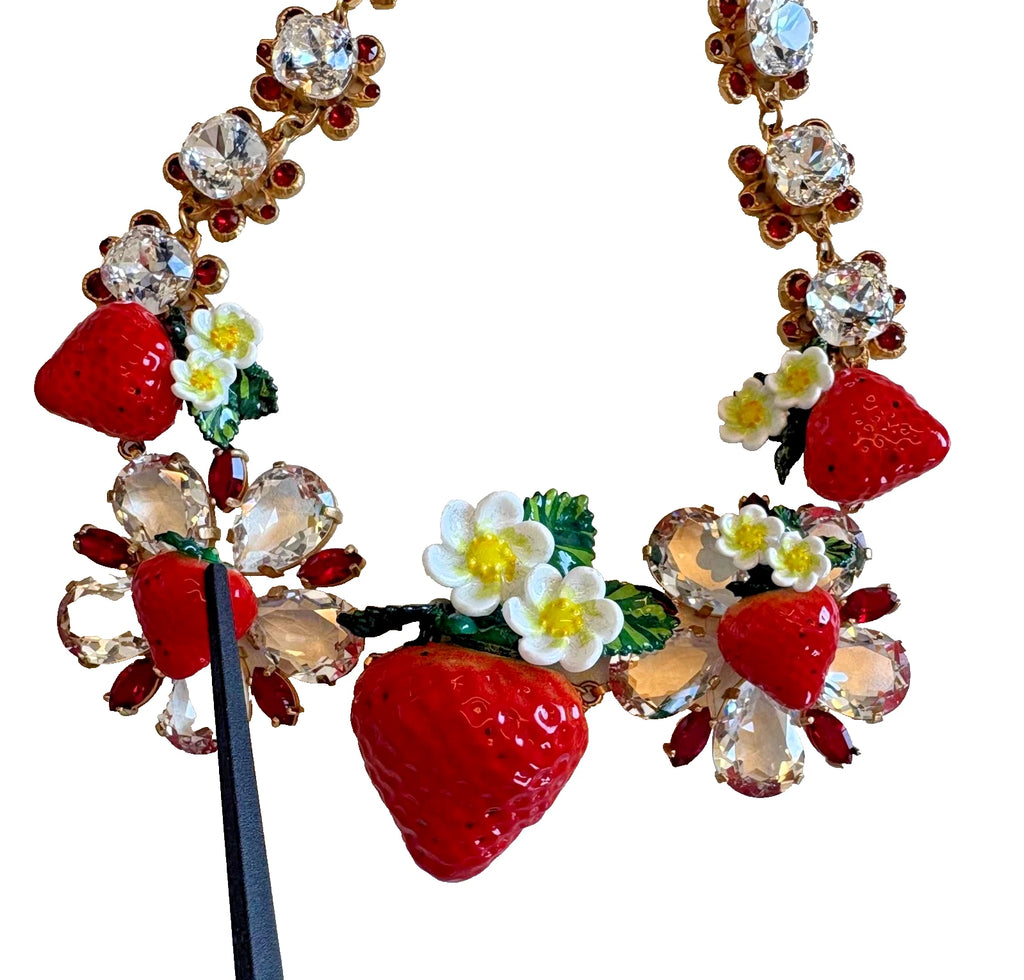Gold Brass FRUIT Pendants Flowers Crystal Logo Necklace