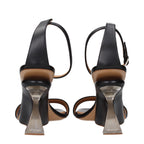 Black Leather Stiletto Heel Sandals