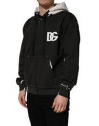 Black Cotton Logo Hooded Full Zip Sweater