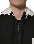 Black Cotton Logo Hooded Full Zip Sweater