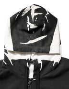 Black Cotton Logo Hooded Full Zip Sweater