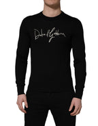 Black embroidered Logo Crew Neck Pullover Sweater