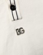 White Cotton Blend Men Polo Pullover Sweater
