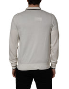 White Cotton Blend Men Polo Pullover Sweater