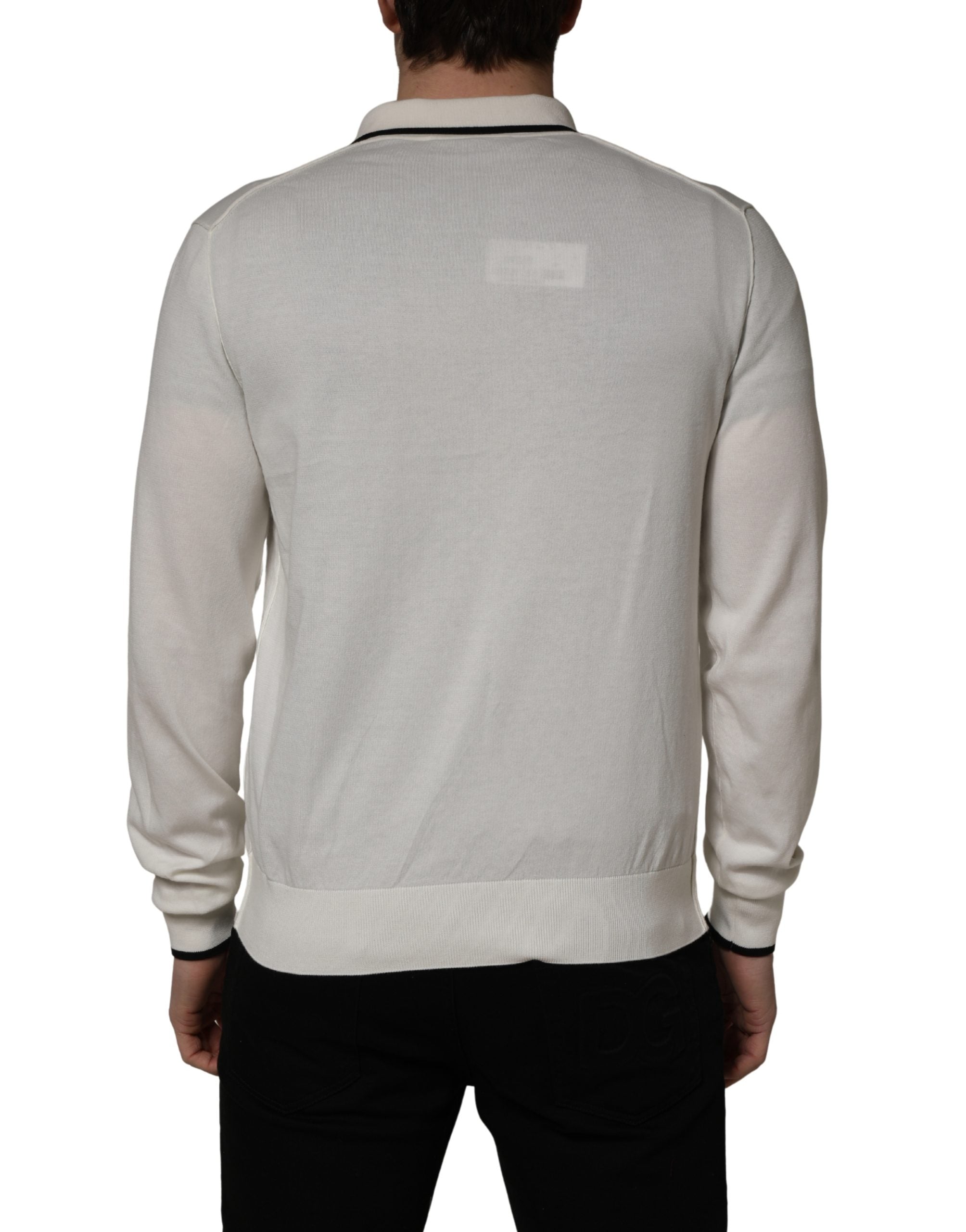 White Cotton Blend Men Polo Pullover Sweater