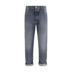 Gray Cotton Straight-Leg Jeans