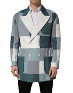Multicolor Patchwork Linen Double Breasted Jacket