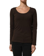 Brown Long Sleeves Round Neck Top
