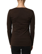 Brown Long Sleeves Round Neck Top