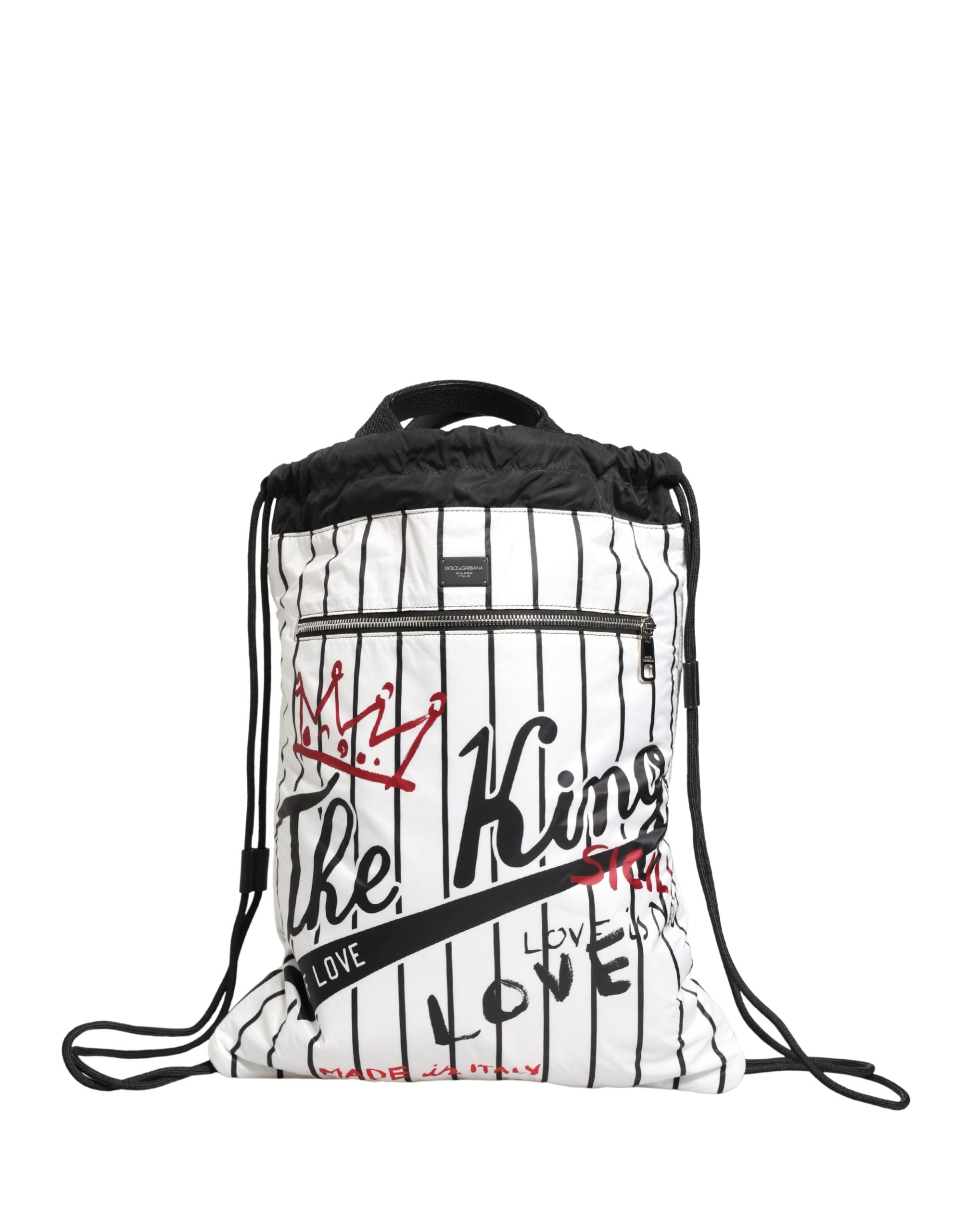 Black White Striped Polyester Drawstring Backpack Men Bag