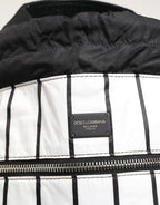 Black White Striped Polyester Drawstring Backpack Men Bag