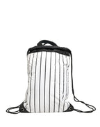 Black White Striped Polyester Drawstring Backpack Men Bag