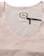 Light Pink Linen V-Neck Long Sleeves Blouse Top