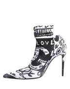 White Graffiti Stretch Ankle Boots Shoes