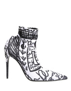 White Graffiti Stretch Ankle Boots Shoes