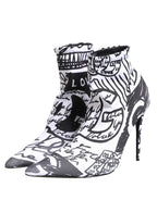 White Graffiti Stretch Ankle Boots Shoes