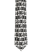 White Black Logo Monogram Wide Adjustable Men Necktie Tie