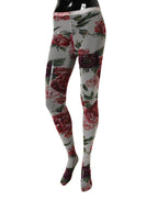 White Nylon Floral Print Tights Stockings Socks