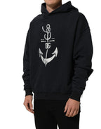 Black Anchor Print Hooded Sweatshirt Sweater
