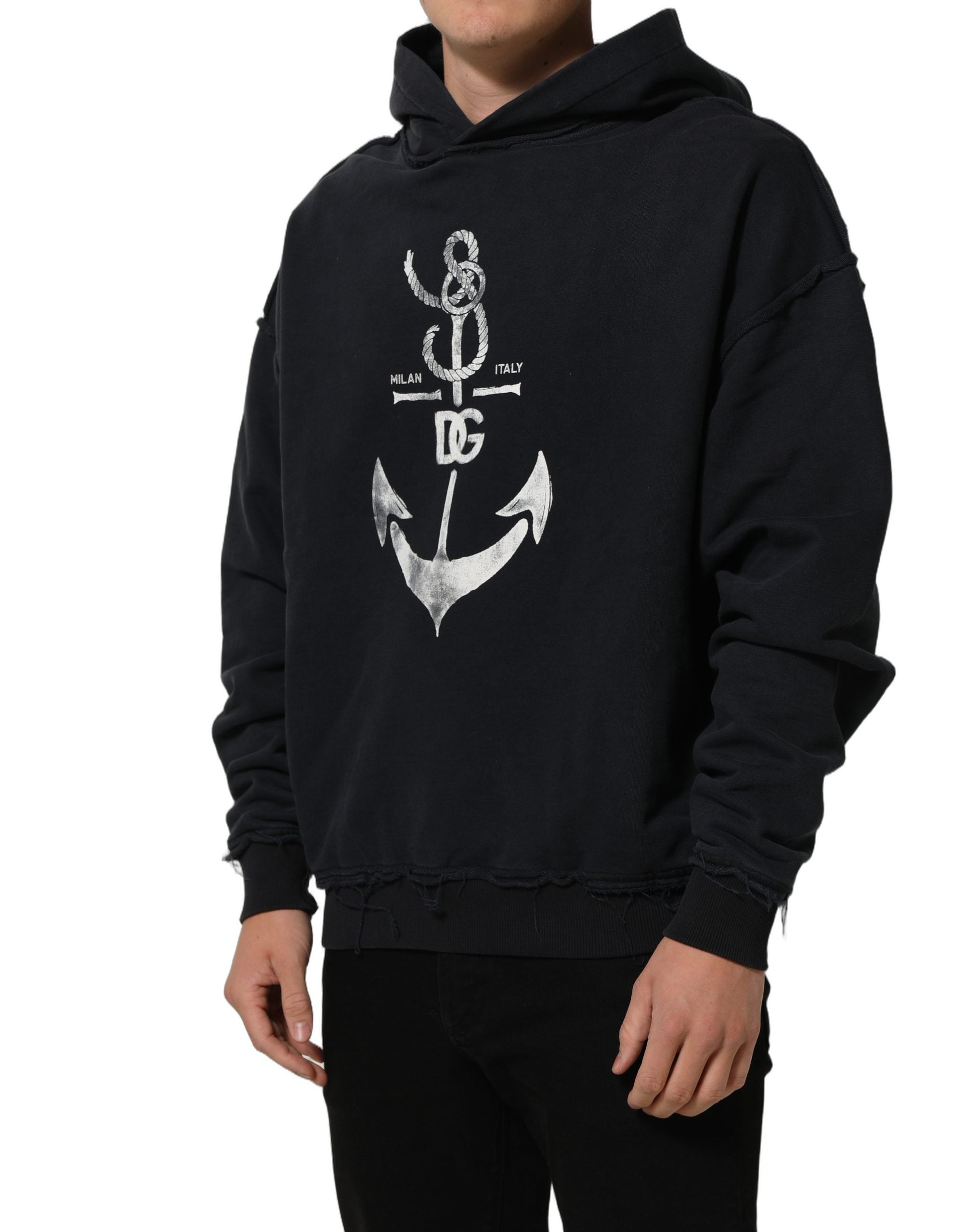 Black Anchor Print Hooded Sweatshirt Sweater