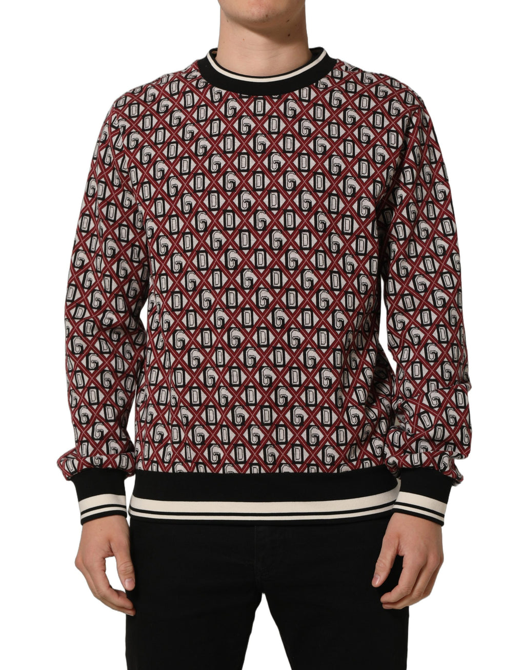 Red Logo Cotton Jacquard Sweatshirt Sweater