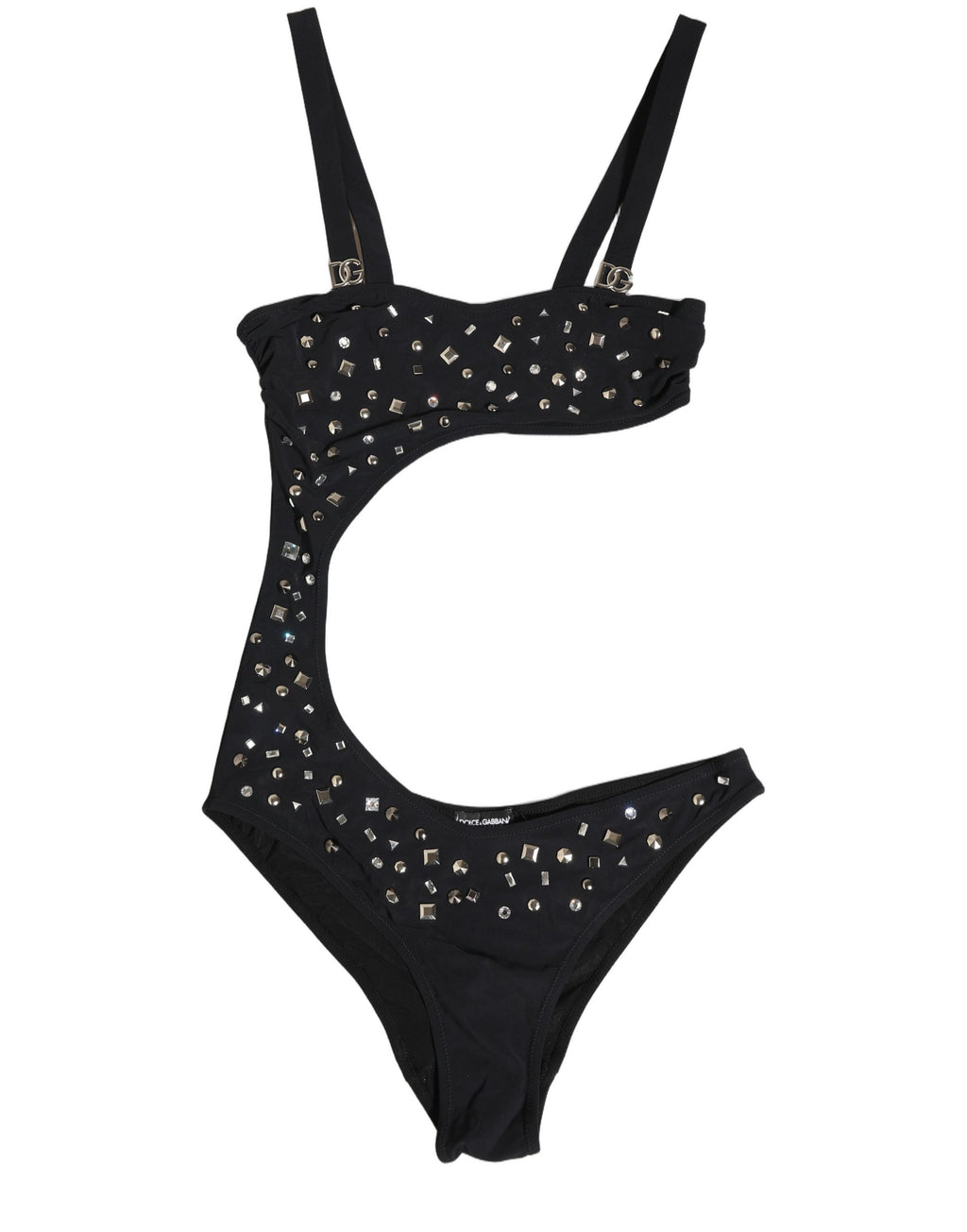 Black Embellished Cutout Bandeau One Piece Swimwear