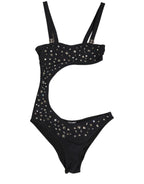 Black Embellished Cutout Bandeau One Piece Swimwear