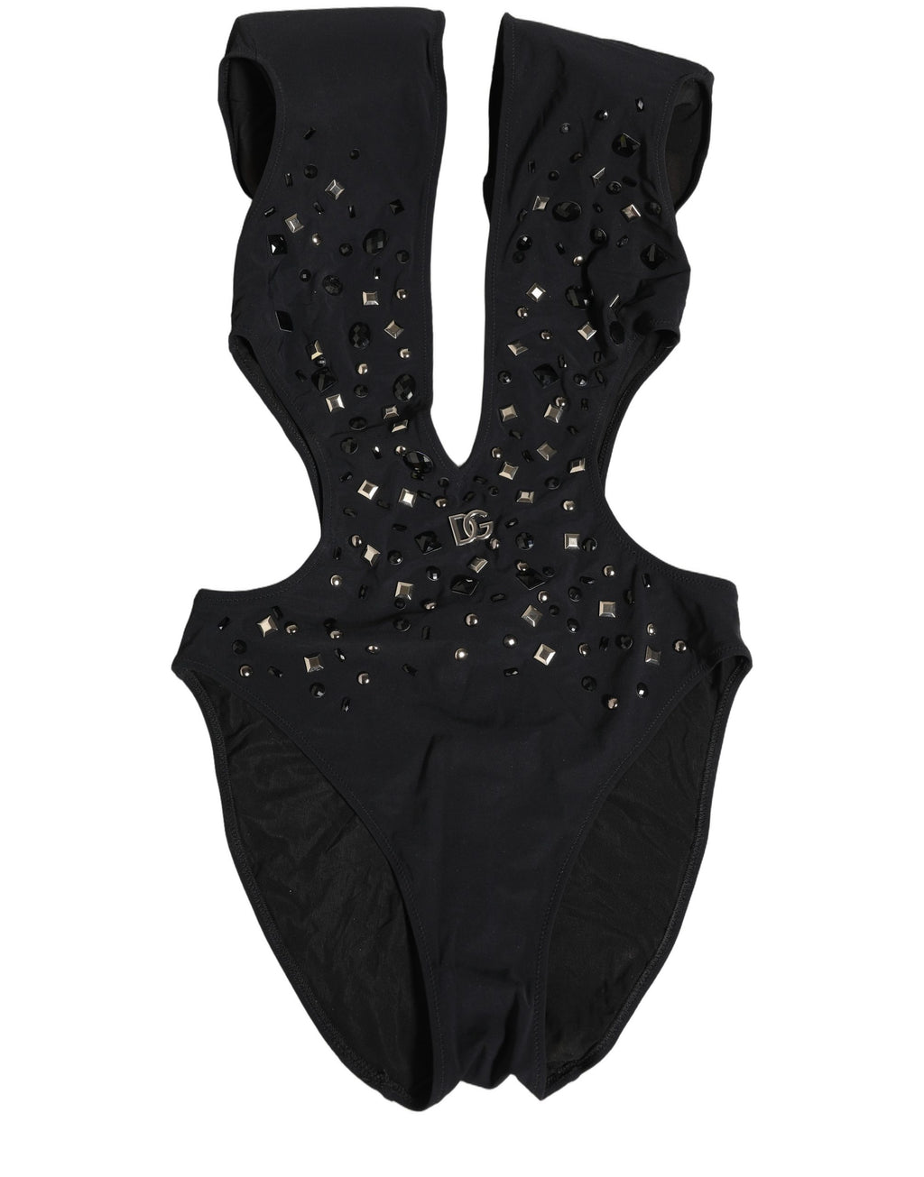 Black Logo Embellished Cutout One Piece Swimwear