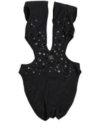 Black Logo Embellished Cutout One Piece Swimwear