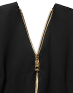 Black Long Sleeves Front Zipper Midi Dress