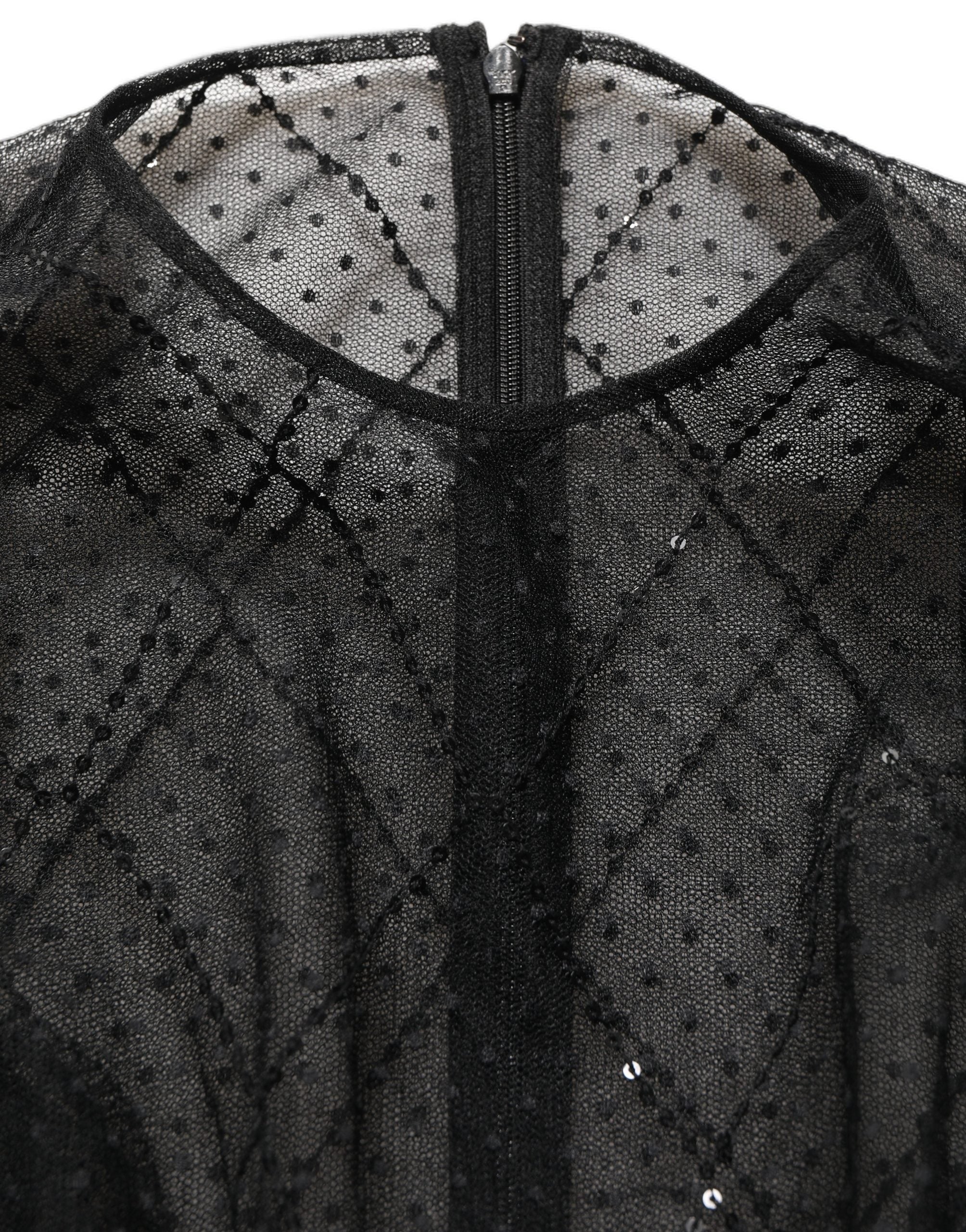 Black Mesh Lace Long Sleeved Maxi Gown Dress