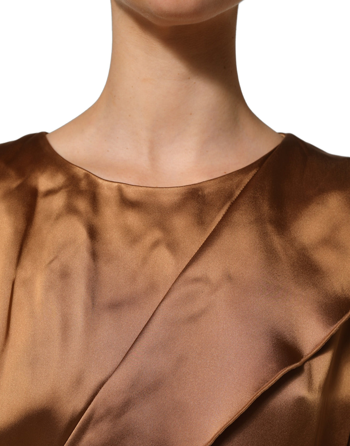 Brown Satin Acetate Wrap Sheath Mini Belted Dress