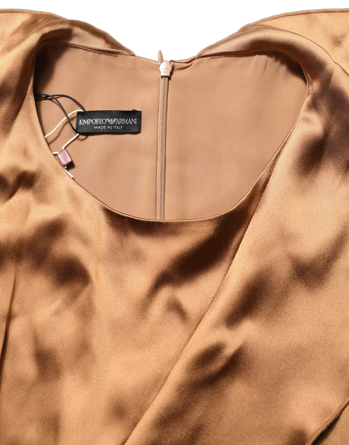Brown Satin Acetate Wrap Sheath Mini Belted Dress