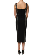 Black Sleeveless Front Zipper Midi Dress
