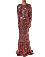 Pink Long Sequined Corset Detailing Gown Dress