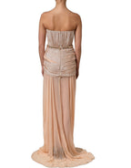 Nude Embellished Strapless Evening Gown Dress
