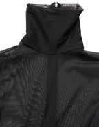Black Sheer Mesh Jumpsuit Turtleneck Dress