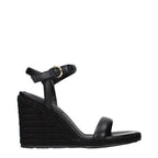 Black Leather Wedge Sandals