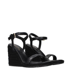 Black Leather Wedge Sandals