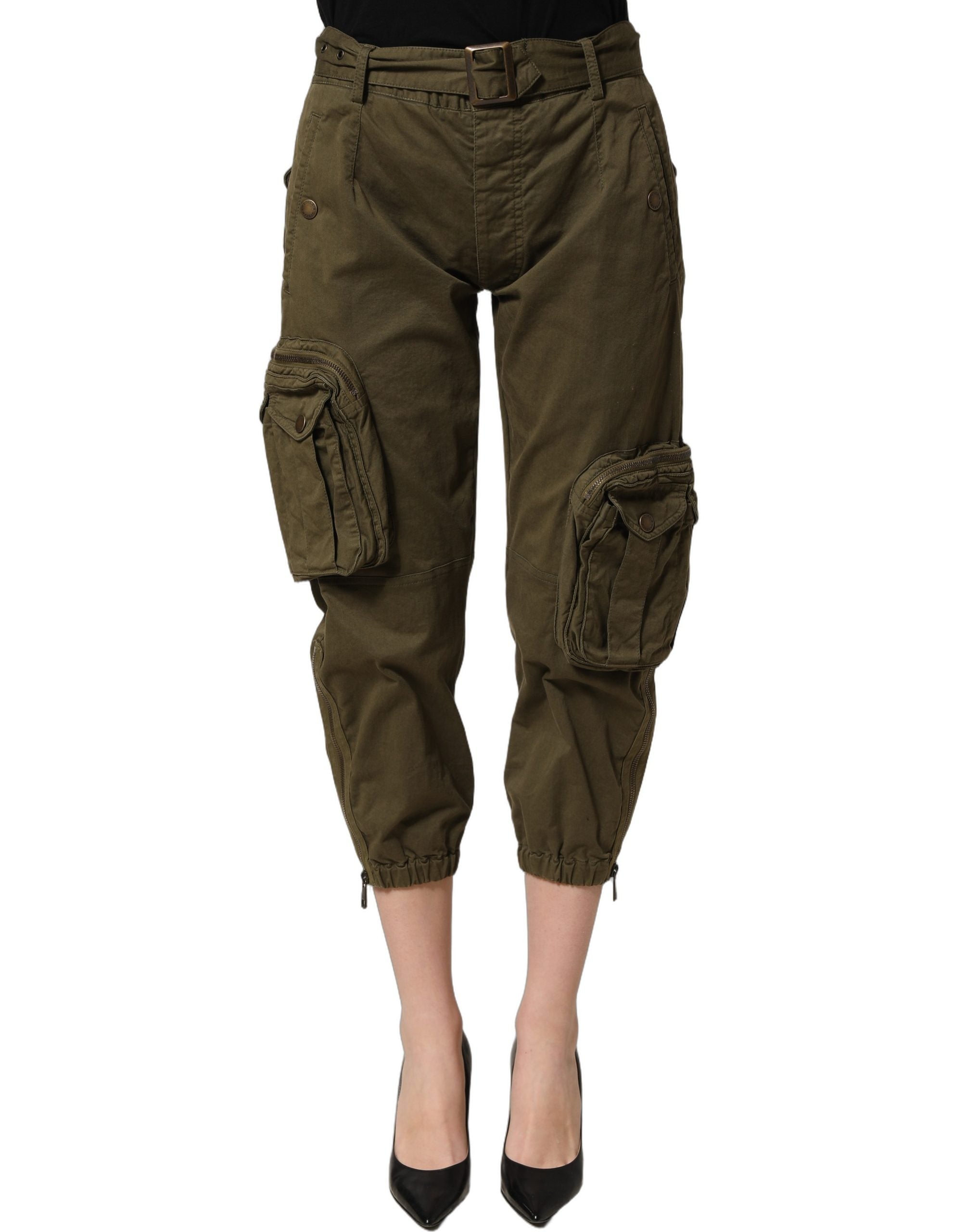 Olive Green High Waist Cargo Trouser Pants